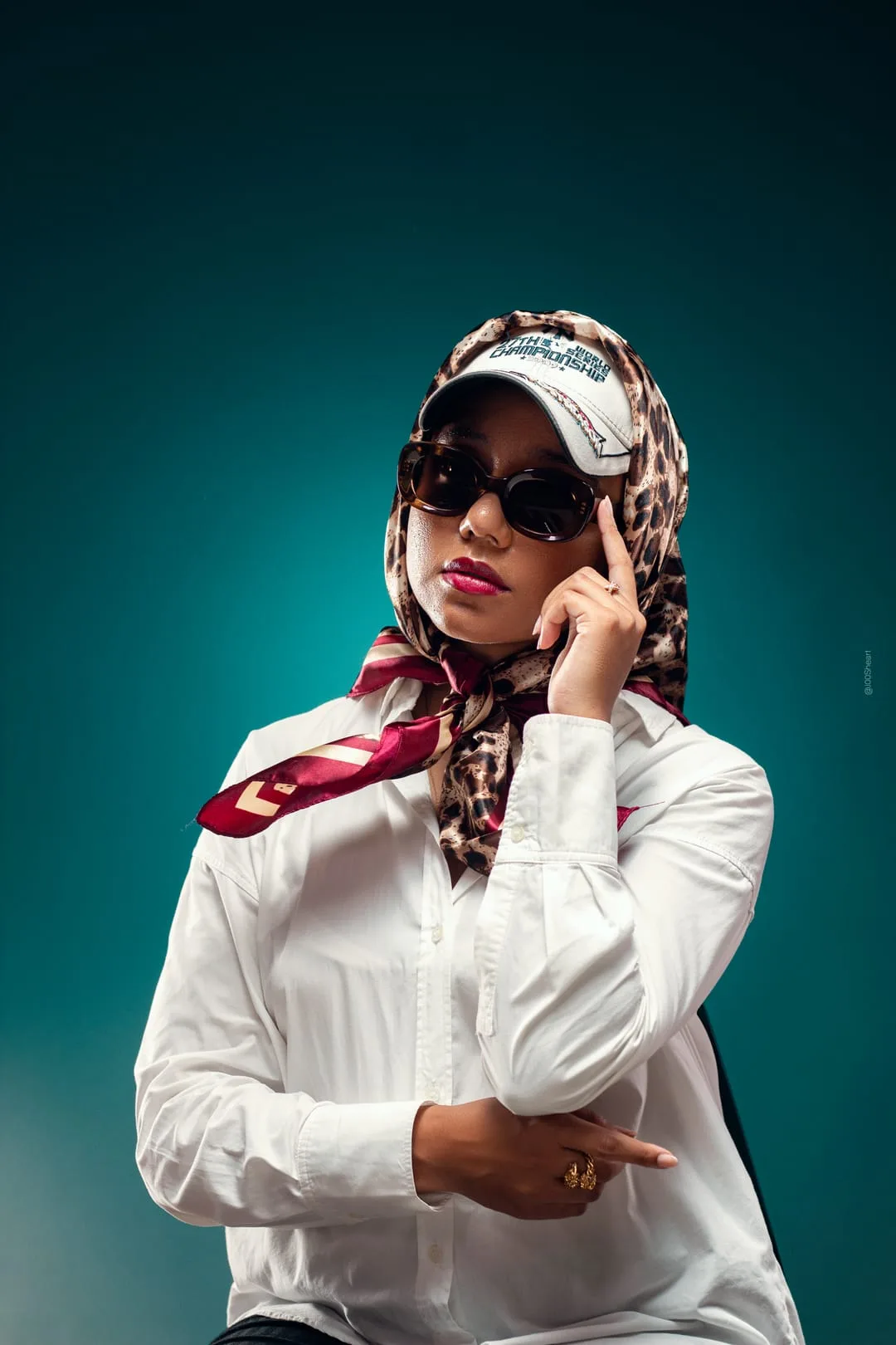 Portrait mode, foulard turquoise